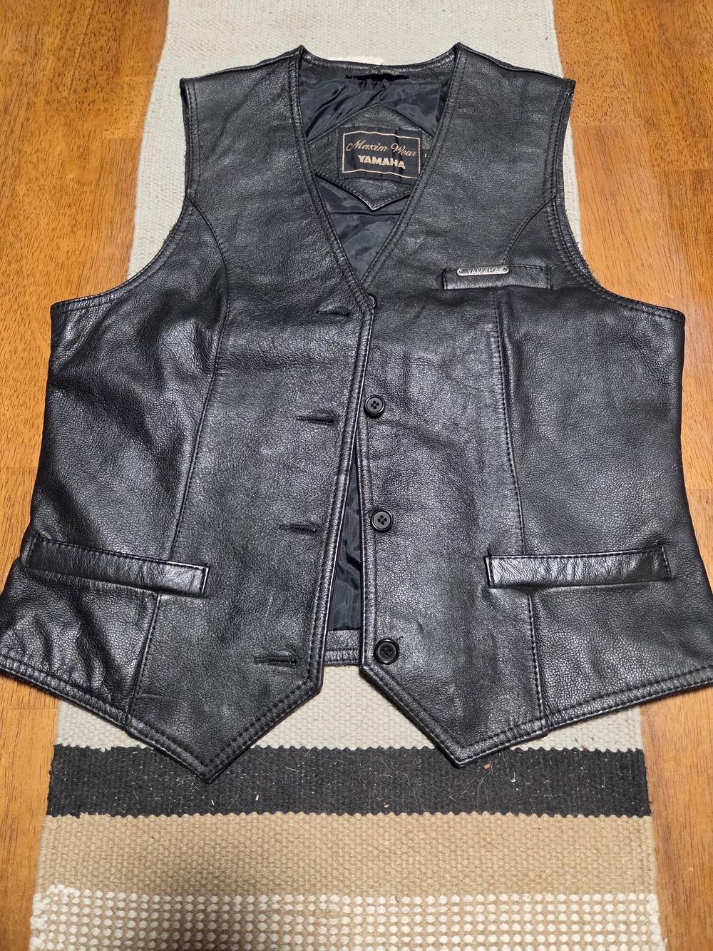 Yamaha Black Leather Womens Button Vest Size Medium